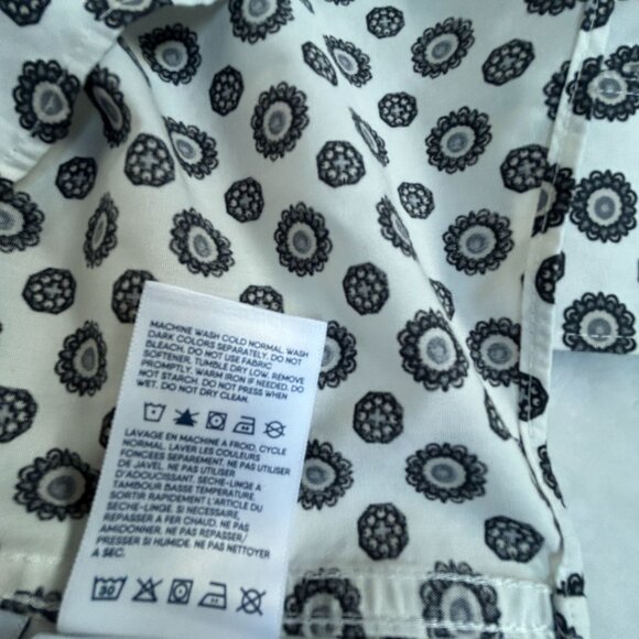 Lands' End Womens Black & White Floral Button-Up Shirt Size 14 No Iron Cotton - Picture 7 of 8